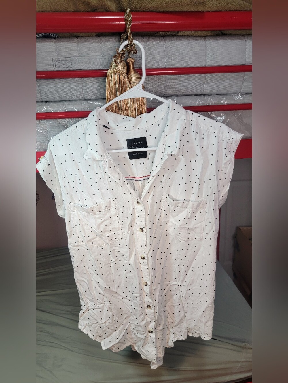 Jachs Girlfriend White Sleeveless Button-Front Polka Dot Blouse Size Small
